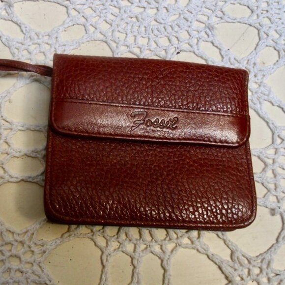 Fossil Handbags - Rare Vintage FOSSIL Expandable Brown Leather Coin / ID / Key Chain Wallet